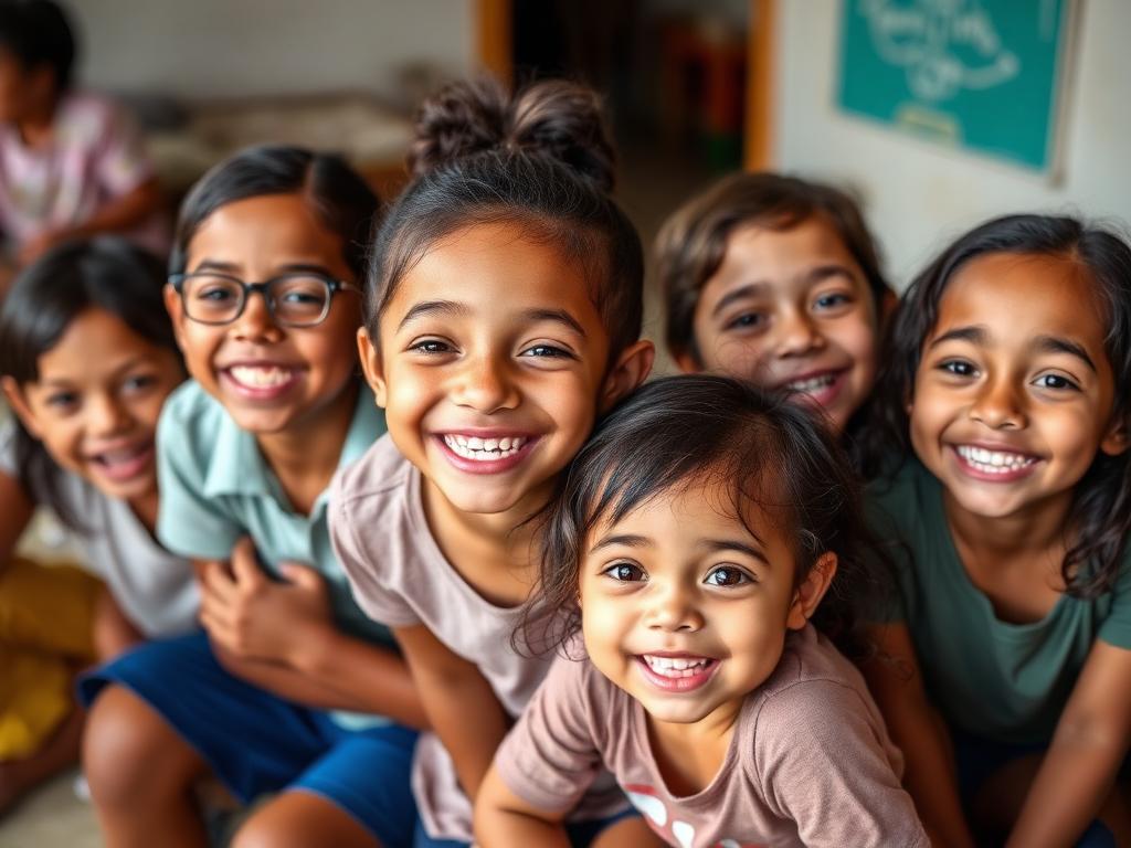 Niños felices sonriendo juntos